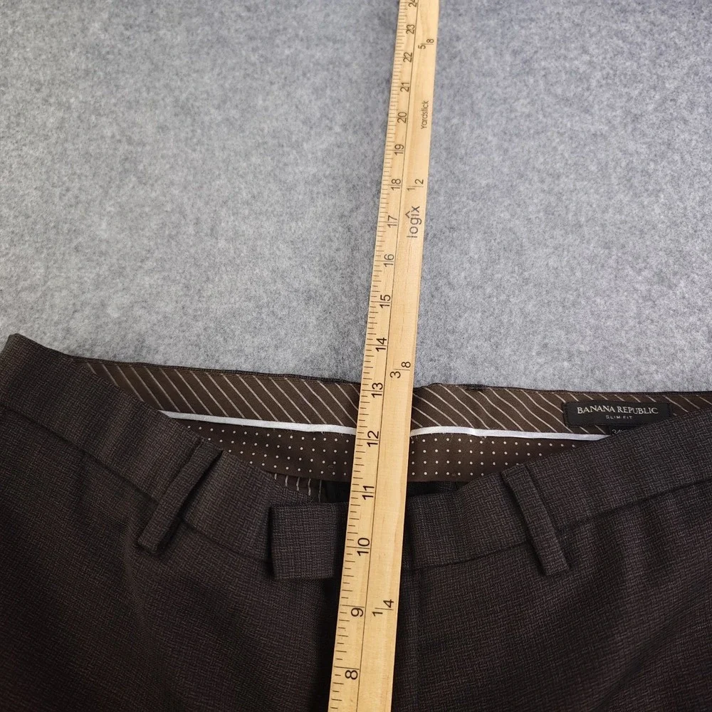 Banana Republic Dress Pants Mens 34x30 Slim Fit Brown 100% Wool Flat Front Check